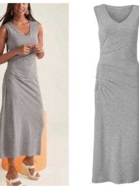 NWT CAbi #5618 Breeze Dress Sleeveless Ruched Maxi Dress - Gray